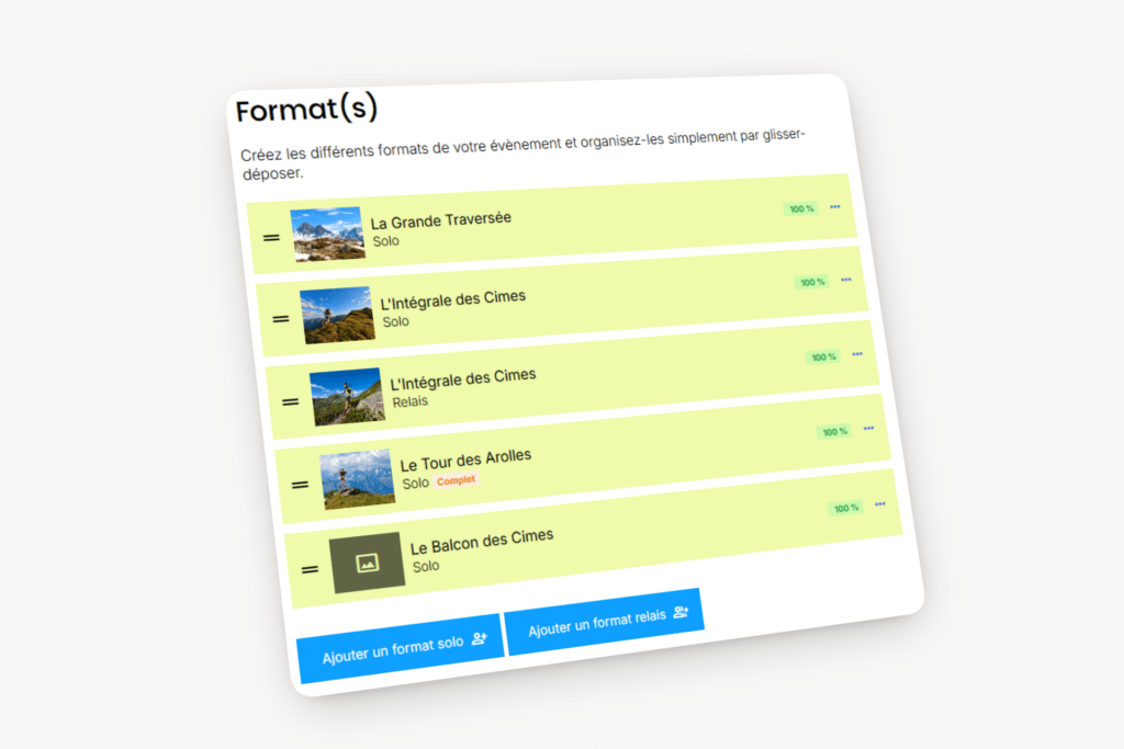 Gestion des formats de course sur drevo